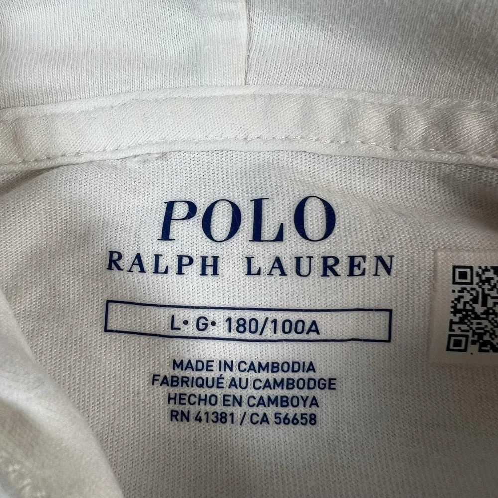 Polo Ralph Lauren Hoodie Mens Large White Lightweight Jersey Graphic POLO Logo